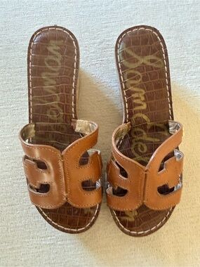 Sam Edelman Tan Leather Cutout Slide Wedge Sandals